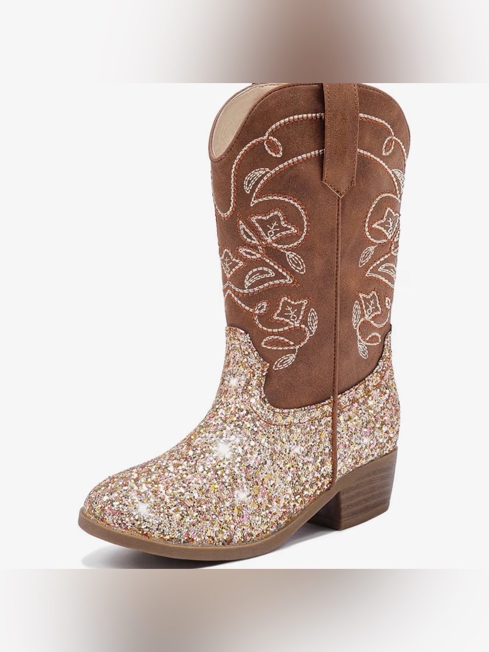 Girl’s Brown Glitter Western Ankle Boot Size 12